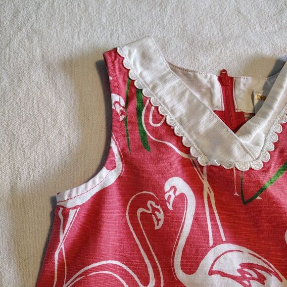 Gymboree Flamingo Shift Dress Pink Green Girls Preppy Summer Bright Cruise Sz 4 - Picture 8 of 9